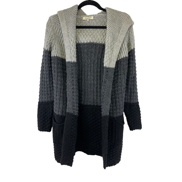 Cocagio Hooded Cardigan Sweater Knit Open Gray Black Wool Blend Italy Medium - Picture 1 of 11